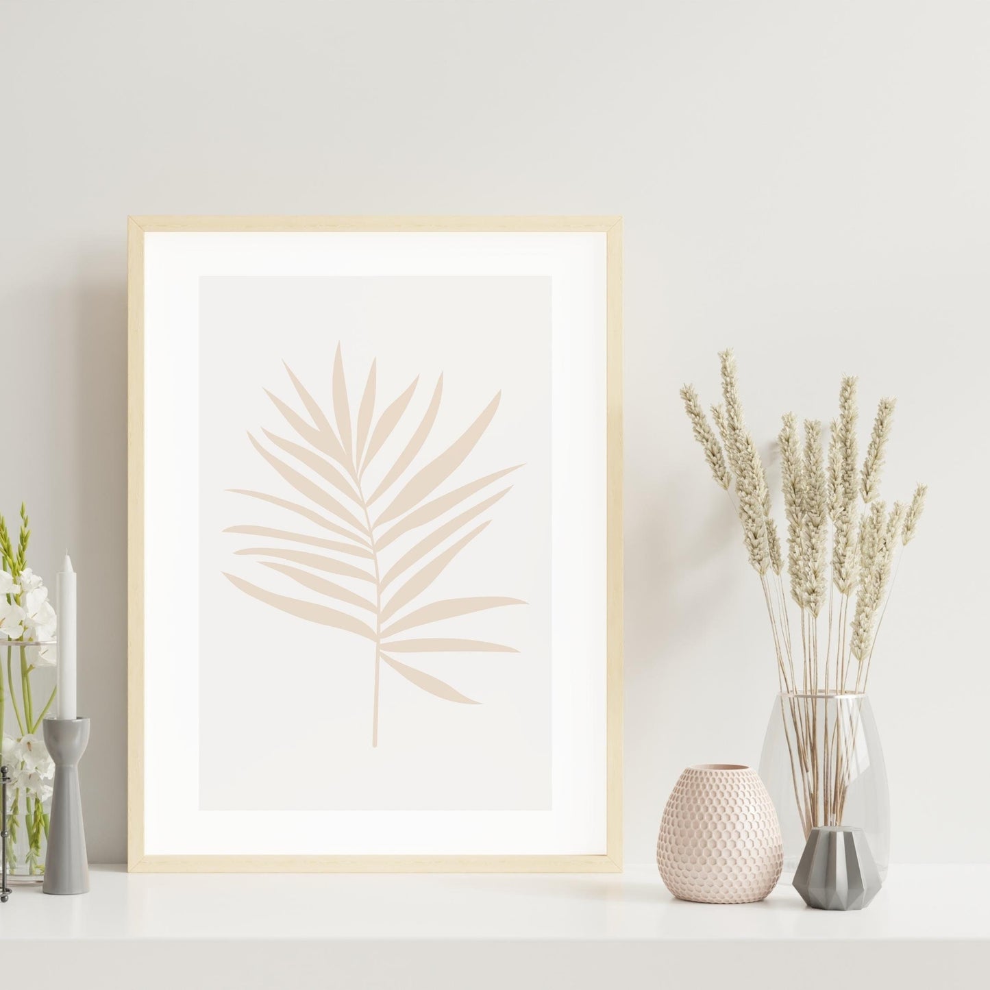 Beige Leaf Print Aesthetic Art Print