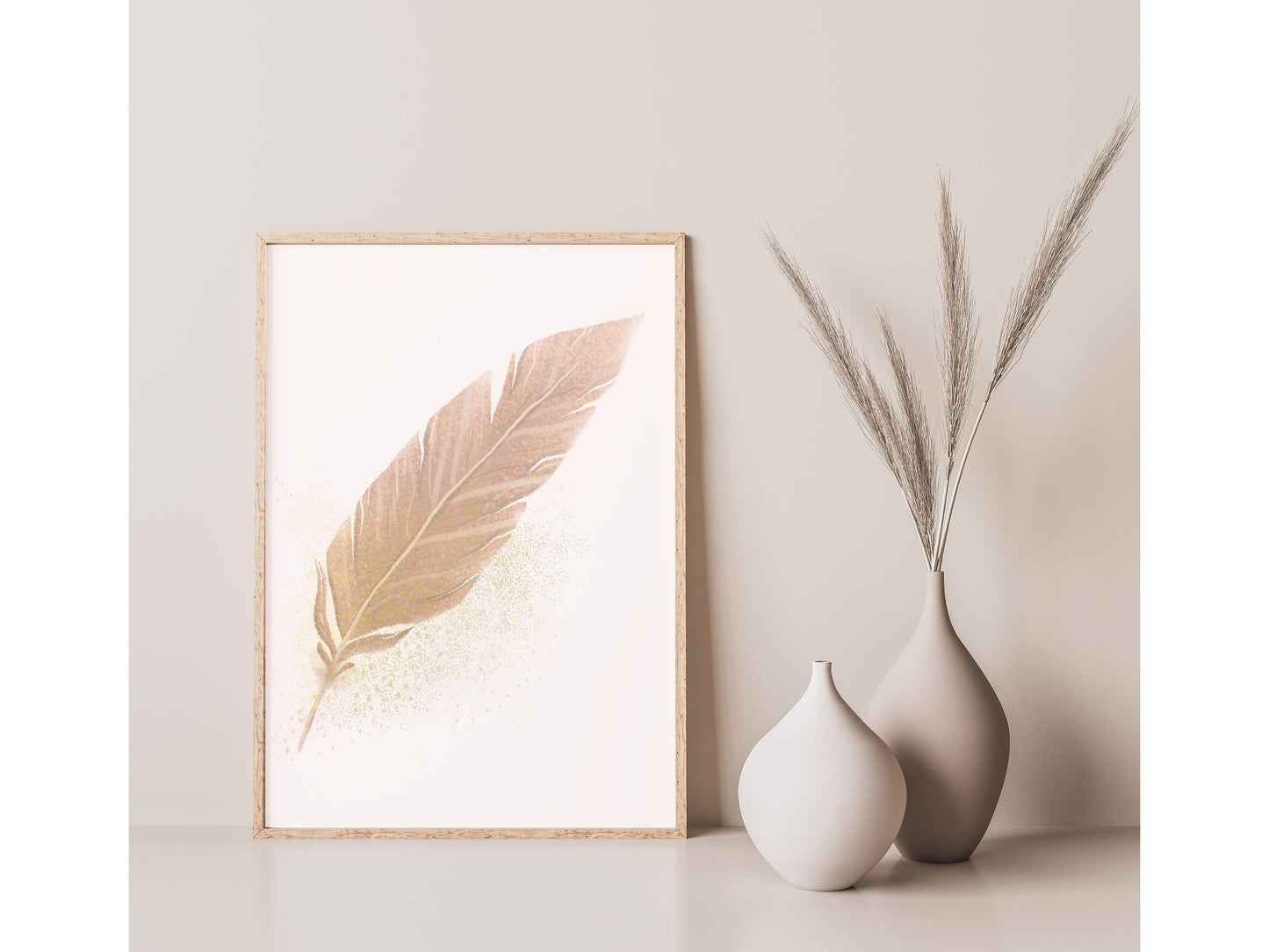 Gold Dusted Feather Art Print - Boho Aesthetic